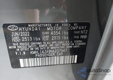 2022 Hyundai Sonata Sel z USA, uszkodzony, nr VIN KMHL14JA9NA237947